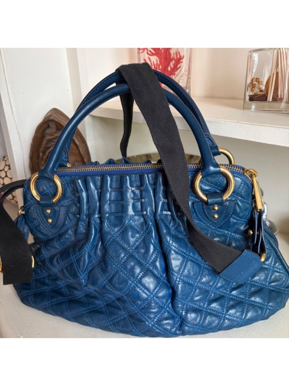 Authentic Marc Jacobs Luxury Cecilia Sapphire Blue Leather Large Satchel Shoulde
